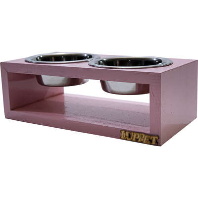 Comedouro Duplo Madeira Rosa para Cães e Gatos