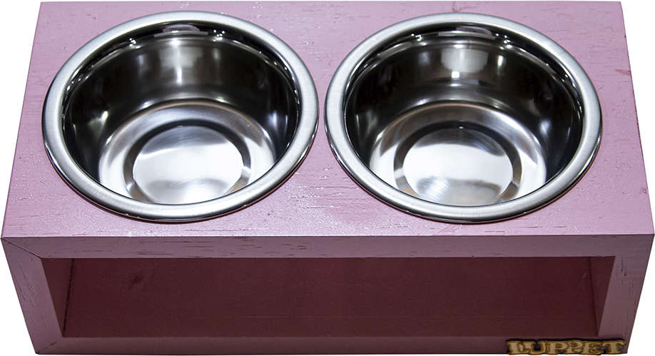 Comedouro Duplo Madeira Rosa para Cães e Gatos - Tam. Único
