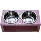 Comedouro Duplo Madeira Rosa para Cães e Gatos