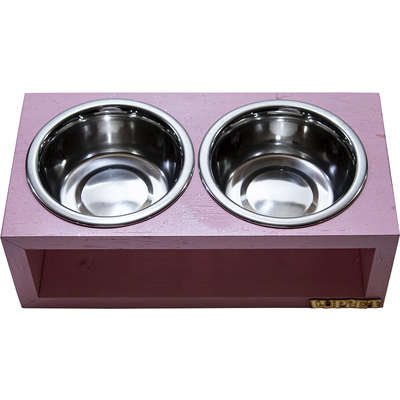 Comedouro Duplo Madeira Rosa para Cães e Gatos