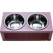 Comedouro Duplo Madeira Rosa para Cães e Gatos - Tam. Único