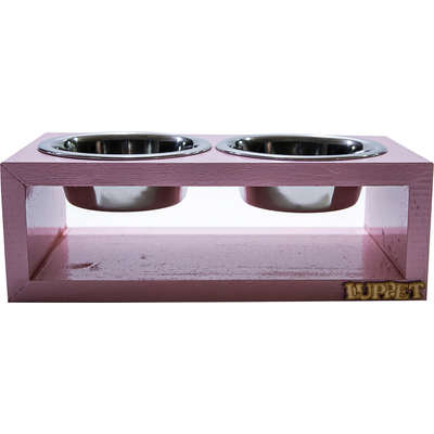 Comedouro Duplo Madeira Rosa para Cães e Gatos