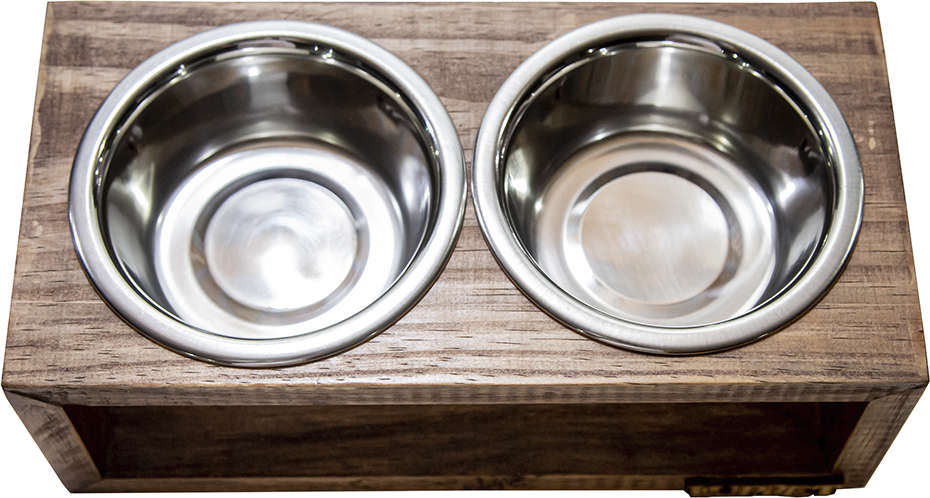 Comedouro Duplo Madeira Marrom para Cães e Gatos - Tam. Único