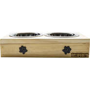 Comedouro Duplo Madeira Natural Patinhas para Cães e Gatos - Tam. Único
