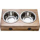 Comedouro Duplo Madeira Marrom Patinhas para Cães