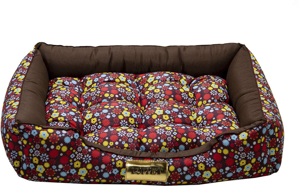 Cama Retangular Marrom com Estampa Floral - Tam. G