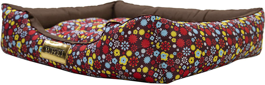 Cama Retangular Marrom com Estampa Floral - Tam. G