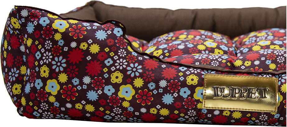 Cama Retangular Marrom com Estampa Floral - Tam. G