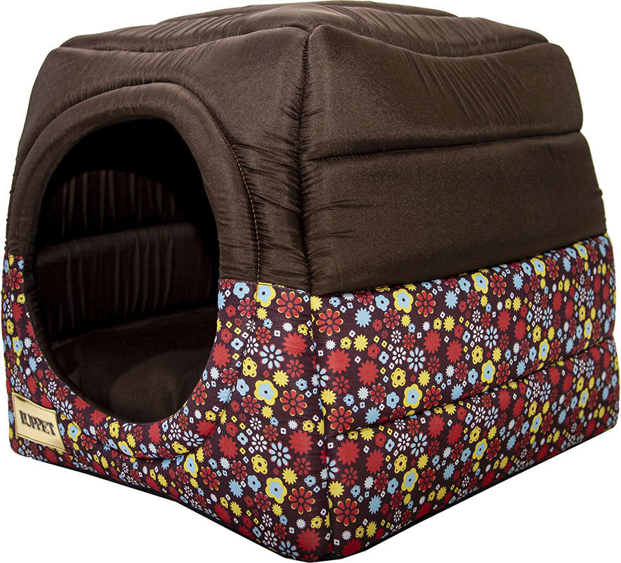 Cama Iglu 2 em 1 Luxo Marrom com Estampa Floral - Tam. G