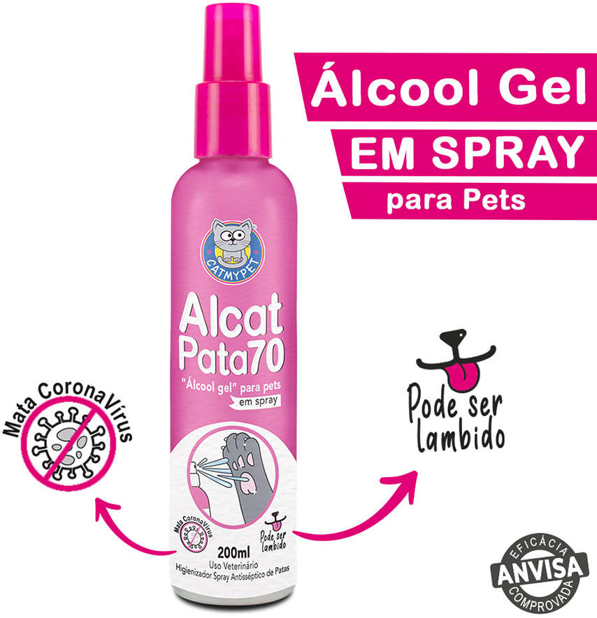 Álcool Gel Alcat Pata70 em Spray para Pets - 200 mL