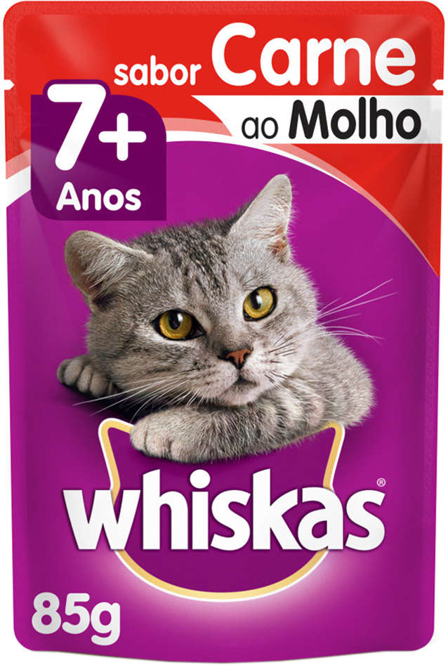 Kit Ração Úmida Whiskas Sachê Carne ao Molho para Gatos Adultos Sênior 7 + Anos - 40 Unidades