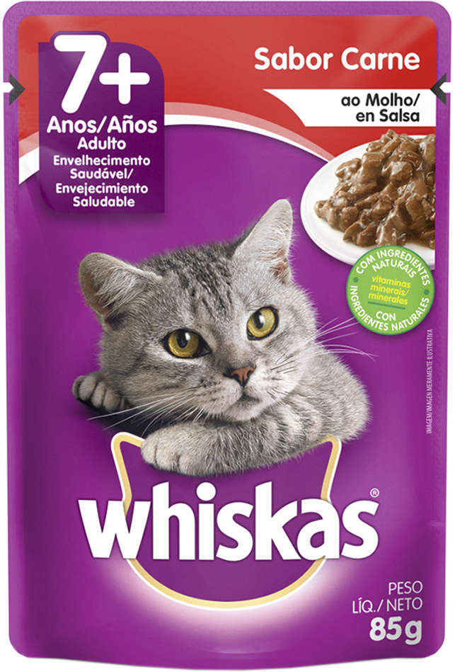 Kit Ração Úmida Whiskas Sachê Carne ao Molho para Gatos Adultos Sênior 7 + Anos - 40 Unidades