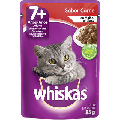 Ração Úmida Whiskas Sachê Carne ao Molho para Gatos Adultos Sênior 7 + Anos