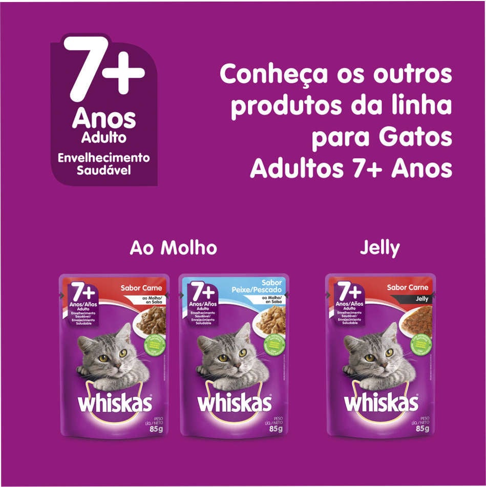 Kit Ração Úmida Whiskas Sachê Carne ao Molho para Gatos Adultos Sênior 7 + Anos - 40 Unidades