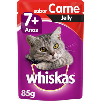 Ração Úmida Whiskas Sachê Carne Jelly para Gatos Adultos Sênior 7 + Anos