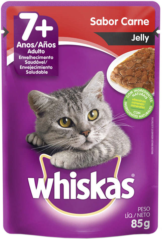 Ração Úmida Whiskas Sachê Carne Jelly para Gatos Adultos Sênior 7 + Anos - 40 Unidades