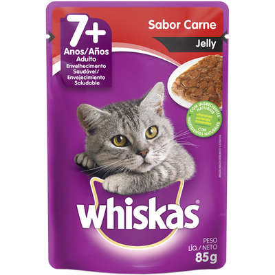 Ração Úmida Whiskas Sachê Carne Jelly para Gatos Adultos Sênior 7 + Anos