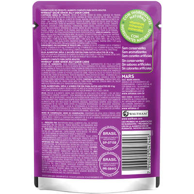 Ração Úmida Whiskas Sachê Carne Jelly para Gatos Adultos Sênior 7 + Anos