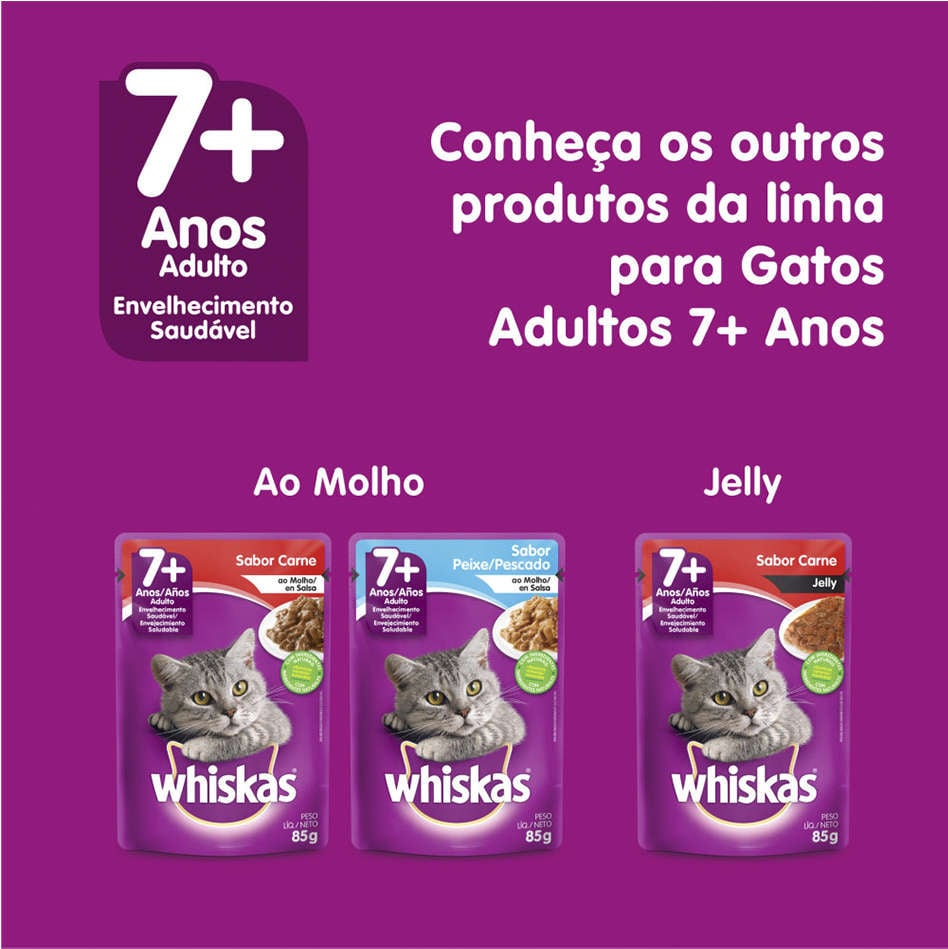 Ração Úmida Whiskas Sachê Carne Jelly para Gatos Adultos Sênior 7 + Anos - 40 Unidades