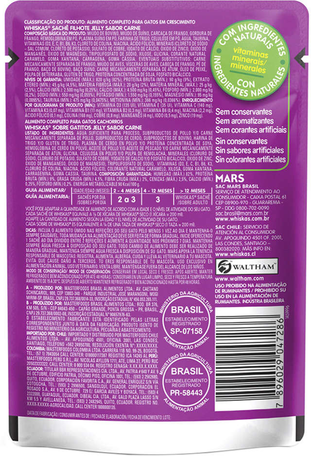 Kit Ração Úmida Whiskas Sachê Carne Jelly para Gatos Filhotes - 40 Unidades