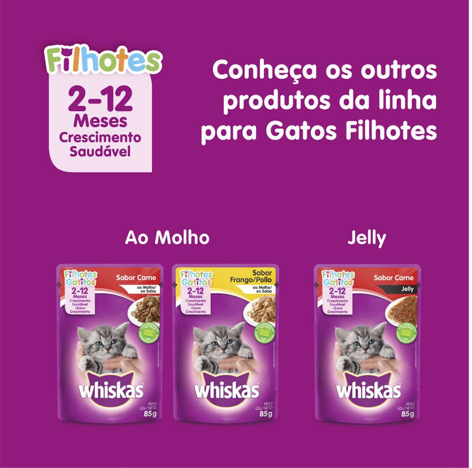 Kit Ração Úmida Whiskas Sachê Carne Jelly para Gatos Filhotes - 40 Unidades