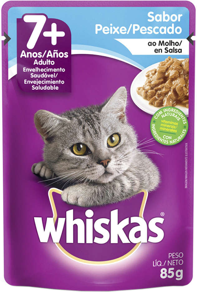 Kit Ração Úmida Whiskas Sachê Peixe ao Molho para Gatos Sênior 7 + Anos - 40 Unidades