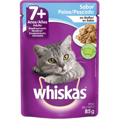 Ração Úmida Whiskas Sachê Peixe ao Molho para Gatos Sênior 7 + Anos