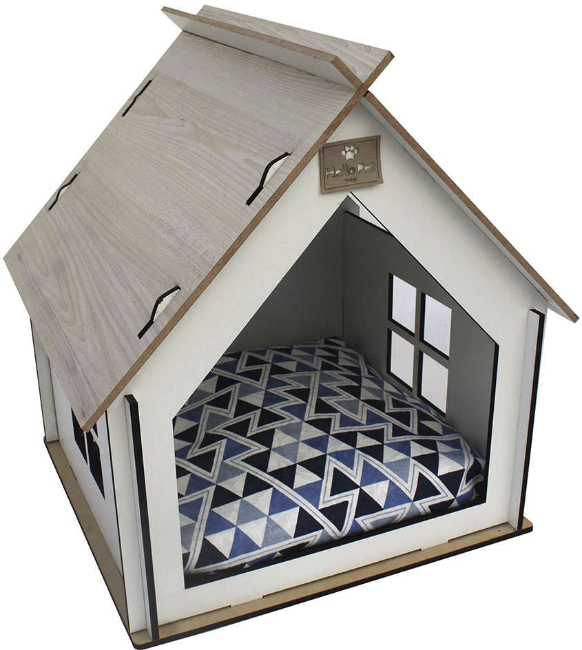 Casinha Barcelona Branco e Azul para Cães e Gatos - Tam. Único