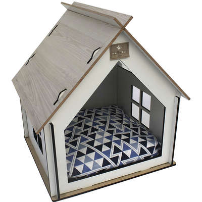 Casinha Barcelona Branco e Azul para Cães e Gatos
