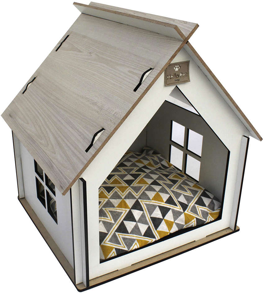 Casinha Barcelona Branco e Cinza para Cães e Gatos - Tam. Único