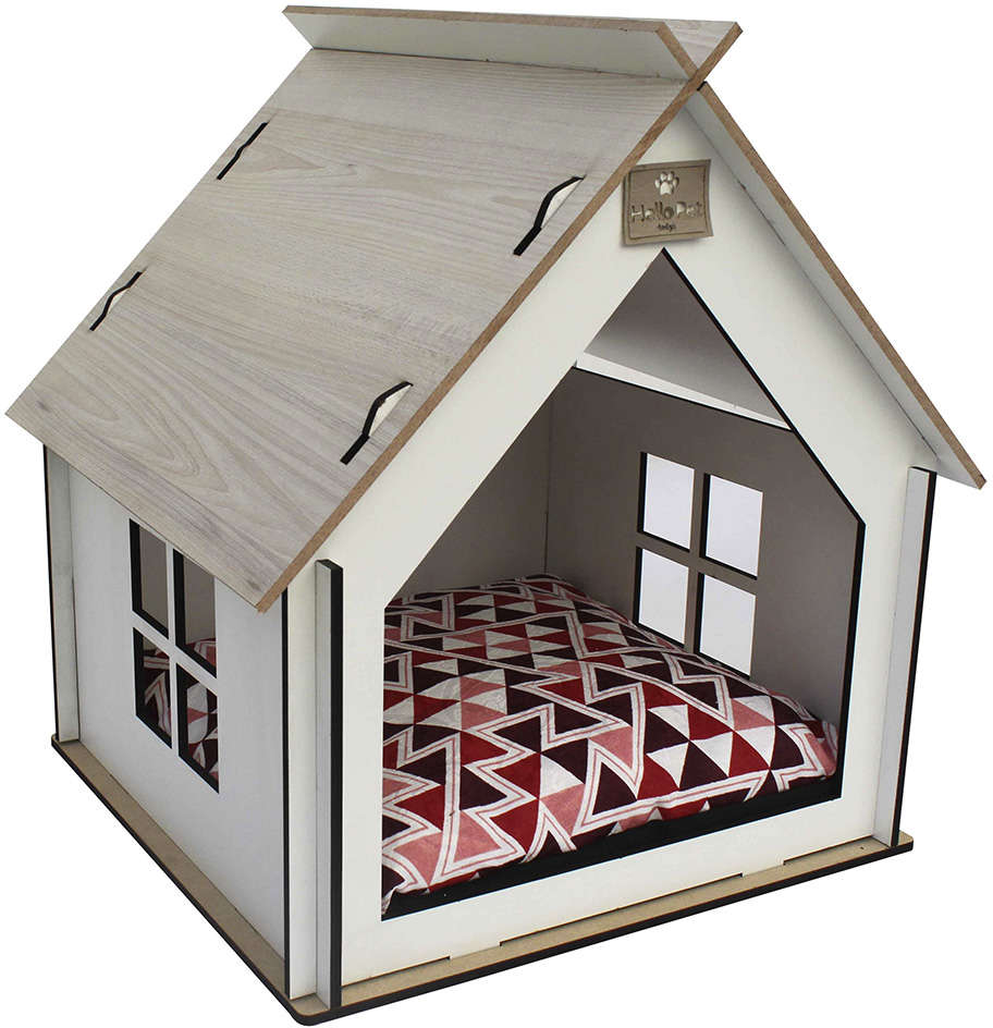Casinha Barcelona Branco e Vermelho para Cães e Gatos - Tam. Único