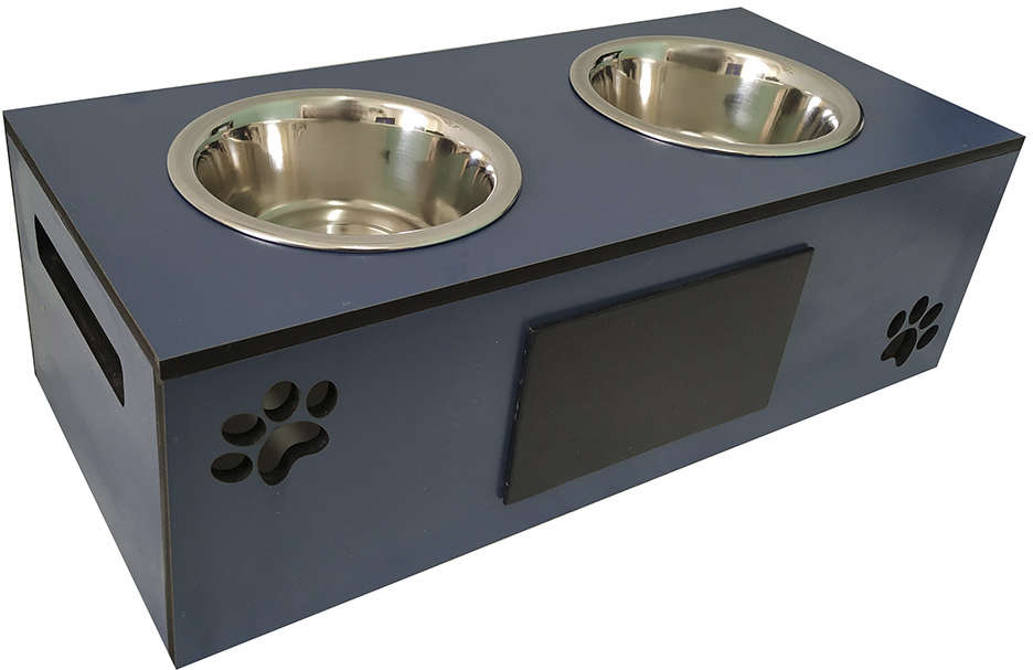 Comedouro Lousa Duplo Azul para Cães e Gatos - Tam. M
