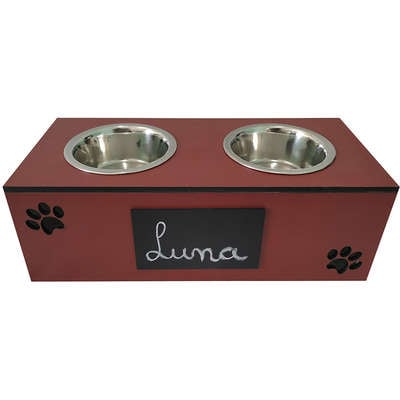 Comedouro Lousa Duplo Vermelho para Cães e Gatos