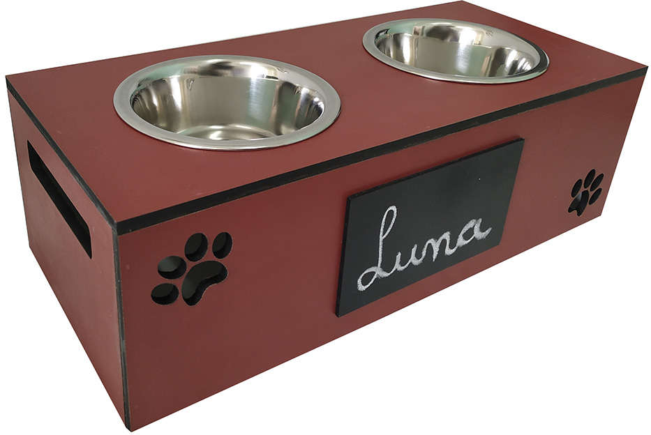 Comedouro Lousa Duplo Vermelho para Cães e Gatos - Tam. M