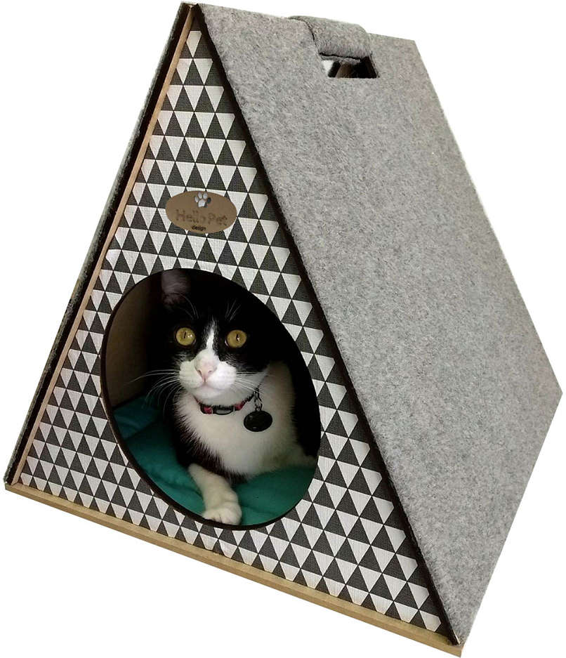 Toquinha com Arranhador Geo Cinza para Gatos - Tam. Único
