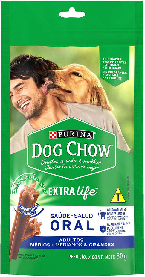 Petisco Purina Dog Chow Oral para Cães Adultos Porte Médio e Grande Sabor Frango - 3 Unidades