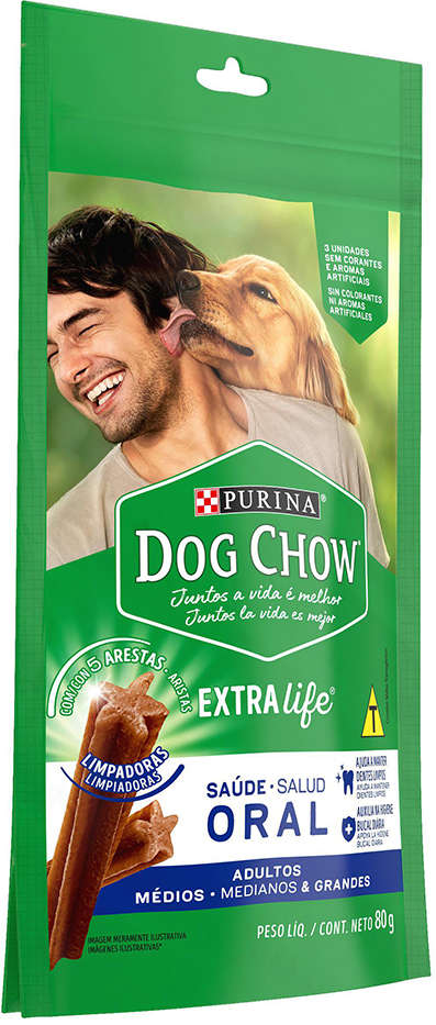Petisco Purina Dog Chow Oral para Cães Adultos Porte Médio e Grande Sabor Frango - 3 Unidades
