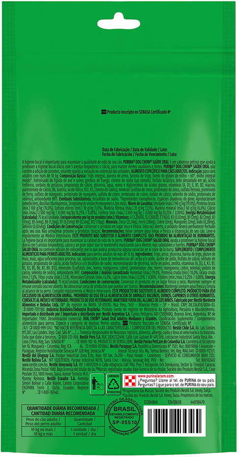 Petisco Purina Dog Chow Oral para Cães Adultos Porte Médio e Grande Sabor Frango - 3 Unidades