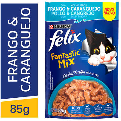 Ração Úmida Nestlé Purina Felix Fantastic Mix Frango & Molho Sabor Caranguejo para Gatos Adultos