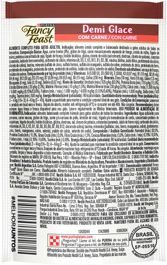Racão Úmida Nestlé Purina Fancy Feast Sachê Demi Glace com Carne para Gatos Adultos - 85 g