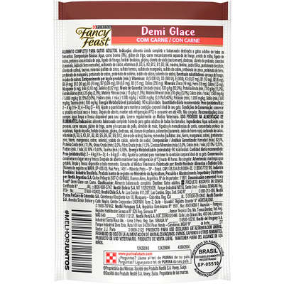 Racão Úmida Nestlé Purina Fancy Feast Sachê Demi Glace com Carne para Gatos Adultos