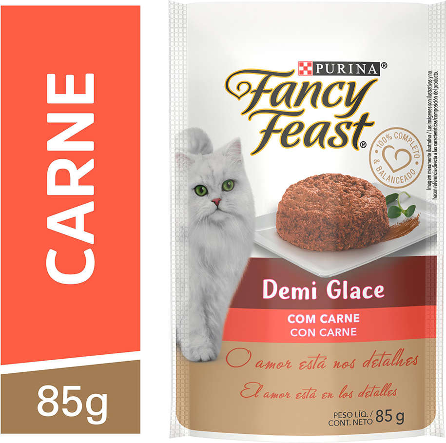 Racão Úmida Nestlé Purina Fancy Feast Sachê Demi Glace com Carne para Gatos Adultos - 85 g