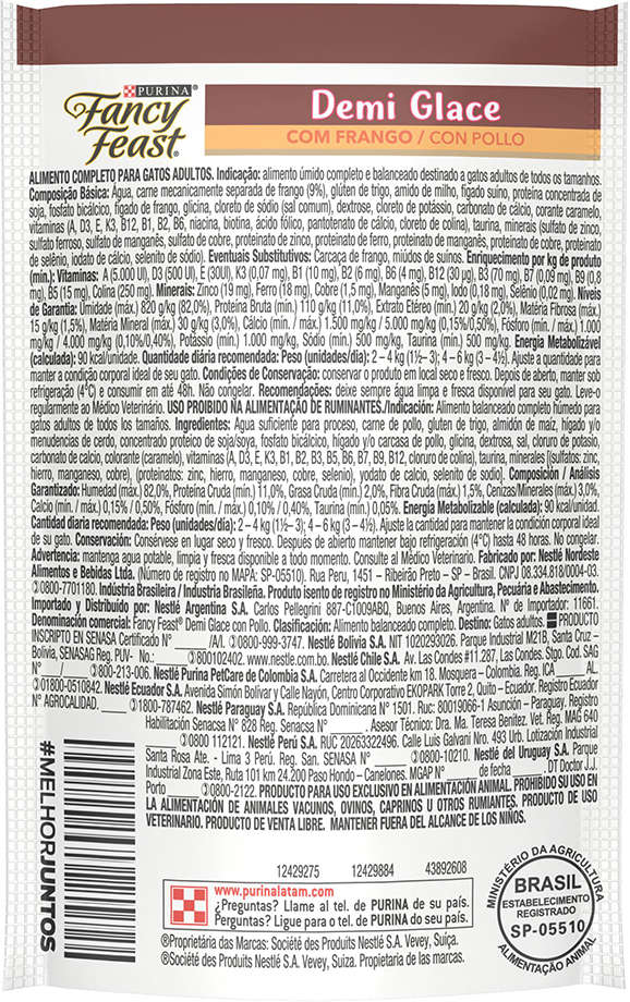Racão Úmida Nestlé Purina Fancy Feast Sachê Demi Glace com Frango para Gatos Adultos - 85 g