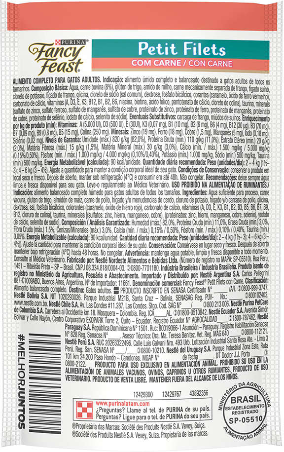 Ração Úmida Nestlé Purina Fancy Feast Sachê Petit Filets com Carne para Gatos Adultos - 85 g