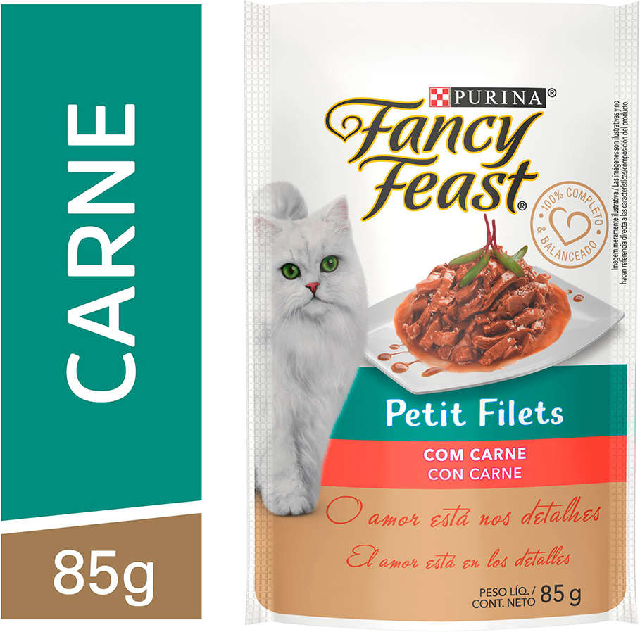 Ração Úmida Nestlé Purina Fancy Feast Sachê Petit Filets com Carne para Gatos Adultos - 85 g