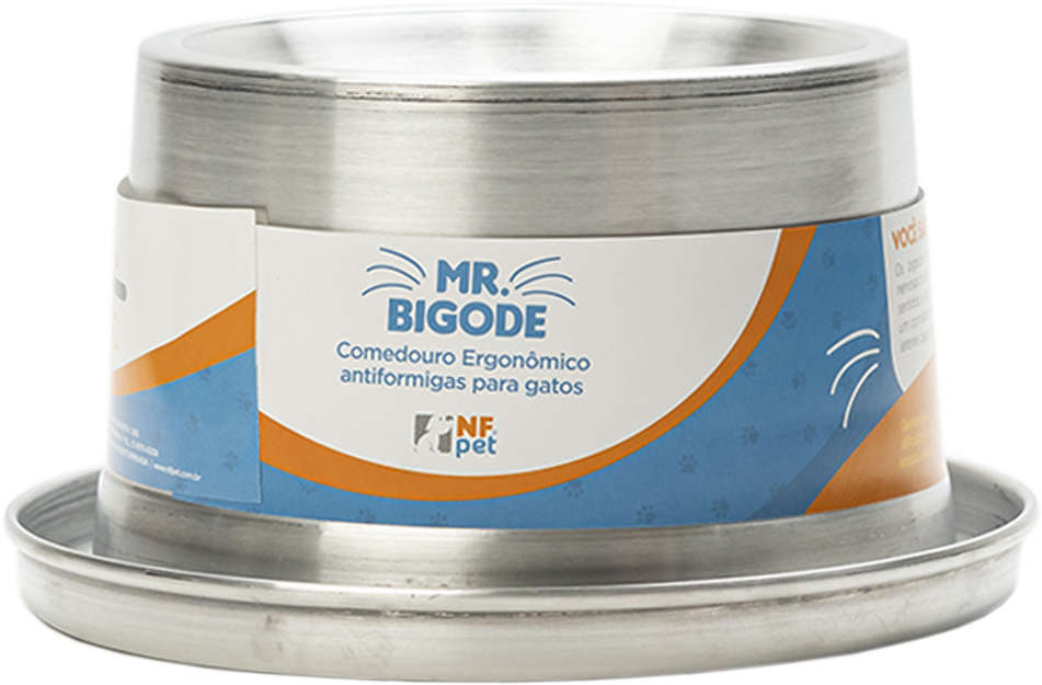 Comedouro Ergonômico NF Pet Mr. Bigode Antiformigas Prata para Gatos - 250 mL