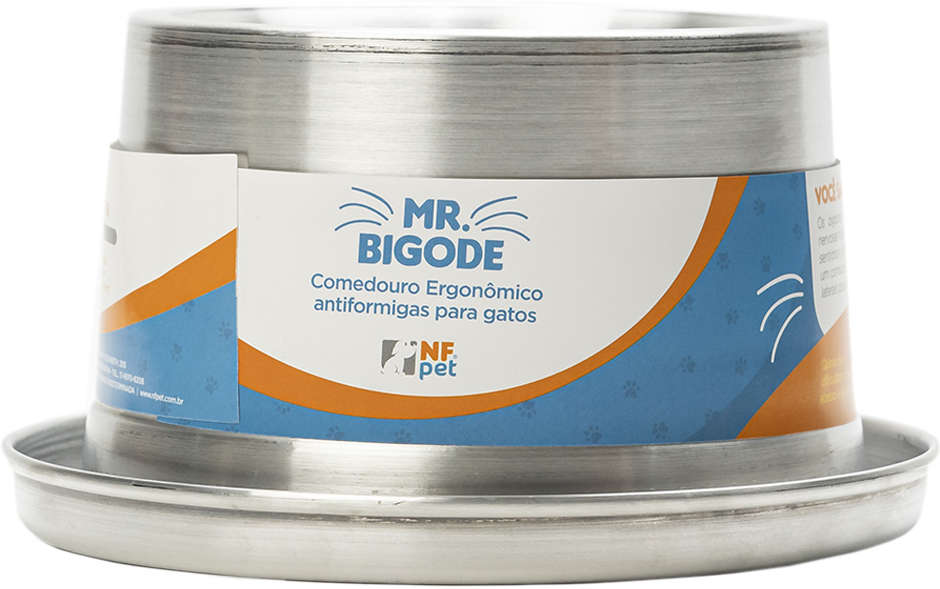 Comedouro Ergonômico NF Pet Mr. Bigode Antiformigas Prata para Gatos - 250 mL