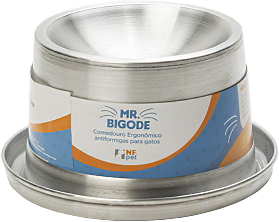 Comedouro Ergonômico NF Pet Mr. Bigode Antiformigas Prata para Gatos - 250 mL