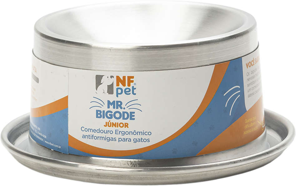Comedouro Ergonômico NF Pet Mr. Bigode Júnior Antiformigas Prata para Gatos - 140 mL