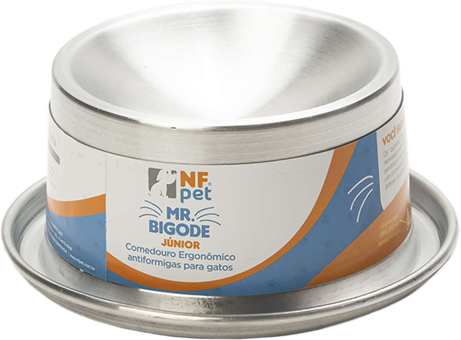 Comedouro Ergonômico NF Pet Mr. Bigode Júnior Antiformigas Prata para Gatos - 140 mL